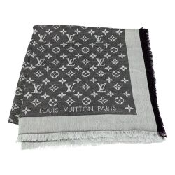 ☆☆ LOUIS VUITTON ルイヴィトン ショール・モノグラム デニム グレー シルク/ウール ストール マフラー Bランク
