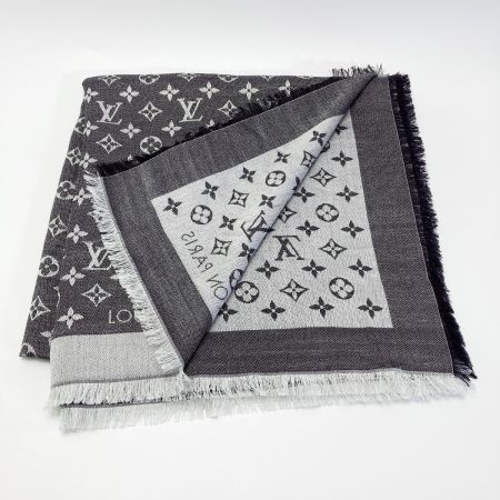  LOUIS VUITTON ルイヴィトン ショール・モノグラム デニム グレー シルク/ウール ストール マフラー