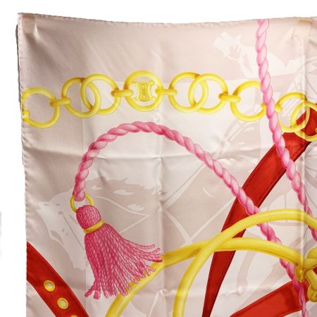  CELINE セリーヌ シルクスカーフ チェーン ピンク×エンジ×イエロー シルク100％