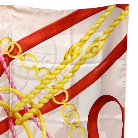  CELINE セリーヌ シルクスカーフ チェーン ピンク×エンジ×イエロー シルク100％