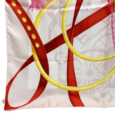  CELINE セリーヌ シルクスカーフ チェーン ピンク×エンジ×イエロー シルク100％