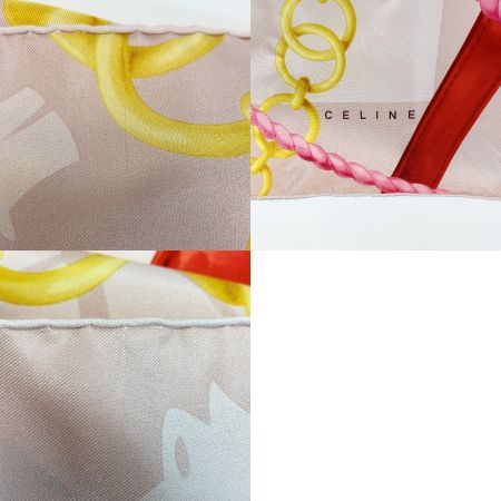 CELINE セリーヌ シルクスカーフ チェーン ピンク×エンジ×イエロー シルク100％