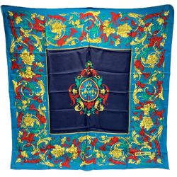 ☆☆ CELINE セリーヌ シルクスカーフ 花柄 ターコイズブルー シルク100％ Bランク