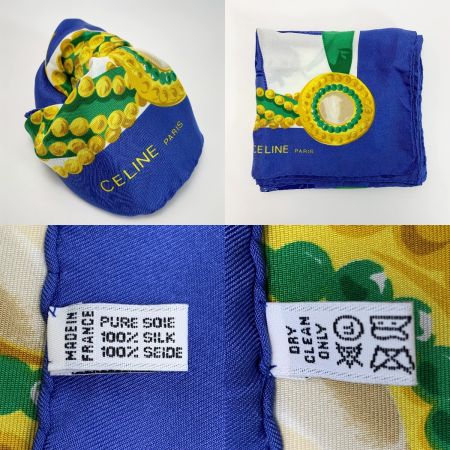  CELINE セリーヌ シルクスカーフ リボン ブルー×ホワイト シルク100％