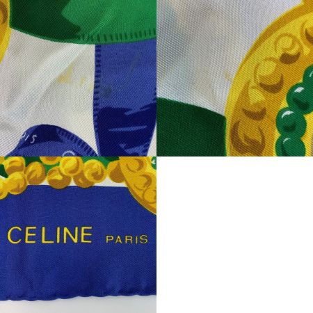  CELINE セリーヌ シルクスカーフ リボン ブルー×ホワイト シルク100％