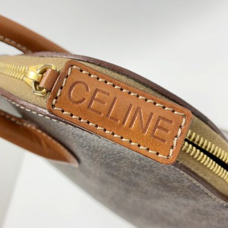  CELINE セリーヌ マカダム柄 PVCxレザー ヴィンテージ M95 ブラウン ハンドバッグ ストラップ無