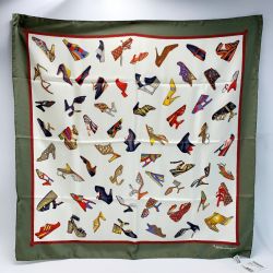 ☆☆ Salvatore Ferragamo サルヴァトーレフェラガモ スカーフ パンプス×サンダル柄 カーキ×アイボリー 服飾雑貨 Bランク