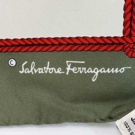  Salvatore Ferragamo サルヴァトーレフェラガモ スカーフ パンプス×サンダル柄 カーキ×アイボリー 服飾雑貨