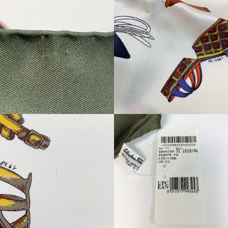  Salvatore Ferragamo サルヴァトーレフェラガモ スカーフ パンプス×サンダル柄 カーキ×アイボリー 服飾雑貨