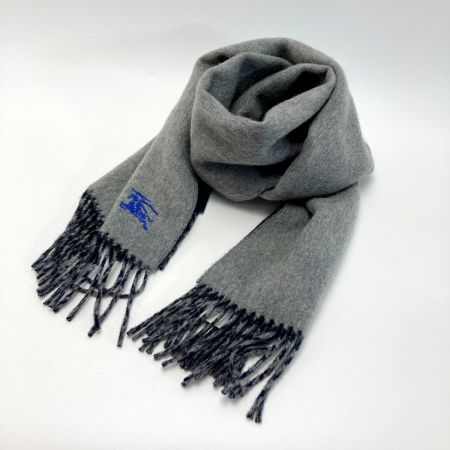  BURBERRY バーバリー リバーシブル カシミアマフラー グレー×ネイビー カシミア100％ ストール