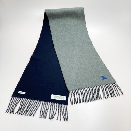  BURBERRY バーバリー リバーシブル カシミアマフラー グレー×ネイビー カシミア100％ ストール