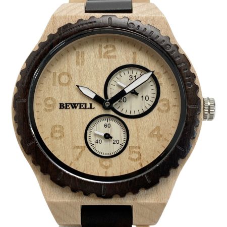  BEWELL ビーウェル クロノグラフ 木製 メープル/黒檀 W154A ベージュ クォーツ メンズ 腕時計