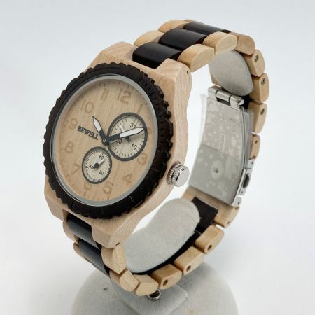 BEWELL ビーウェル クロノグラフ 木製 メープル/黒檀 W154A ベージュ クォーツ メンズ 腕時計