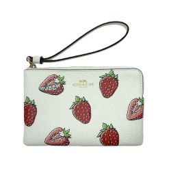 ☆☆ COACH コーチ コーナー ジップ リストレット ストロベリー CBB81 アイボリー ハンドポーチ Bランク