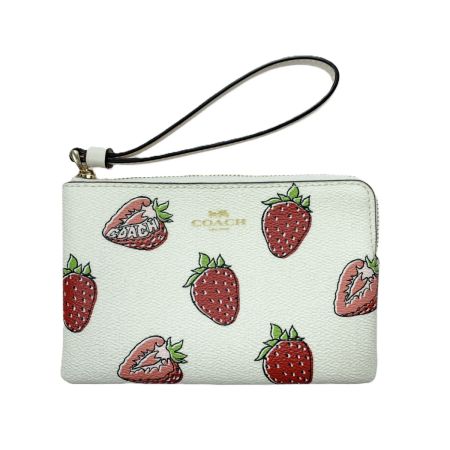  COACH コーチ コーナー ジップ リストレット ストロベリー CBB81 アイボリー ハンドポーチ