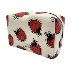 ☆☆ COACH コーチ コスメポーチ 苺 Strawberry CT893 アイボリー レザー レディース Bランク