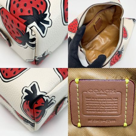  COACH コーチ コスメポーチ 苺 Strawberry CT893 アイボリー レザー レディース