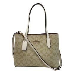 ☆☆ COACH コーチ 2WAYバッグ  シグネチャー F73293 ベージュ ストラップ付 ゴールド金具 レディース Bランク