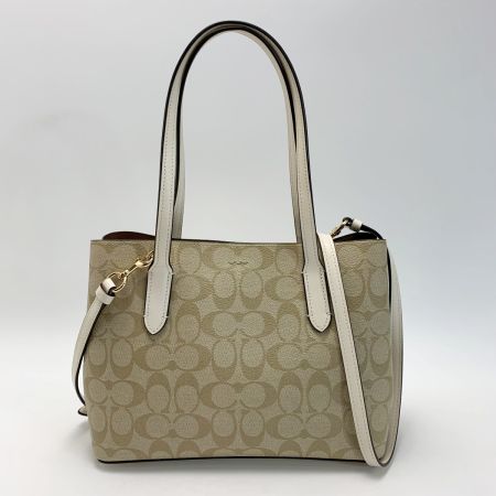  COACH コーチ 2WAYバッグ  シグネチャー F73293 ベージュ ストラップ付 ゴールド金具 レディース