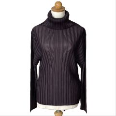  ISSEY MIYAKE イッセイミヤケ PLEATS PLEASE ハイネックカットソー タートルネック PP93-FK354 ブラウン サイズ 3 レディース Bランク