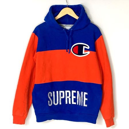  SUPREME x Champion コラボ プルオーバー パーカー Champion オレンジ×ブルー サイズ M メンズ