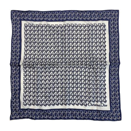  Christian Dior クリスチャンディオール スカーフ  トロッター  ネイビー×ホワイト シルク100%