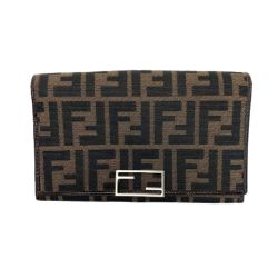☆☆ FENDI フェンディ 2つ折り長財布  ズッカ 07-15991 ブラウン キャンバス×レザー ガンチーニ金具 Bランク