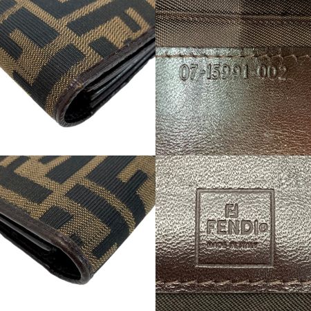  FENDI フェンディ 2つ折り長財布  ズッカ 07-15991 ブラウン キャンバス×レザー ガンチーニ金具