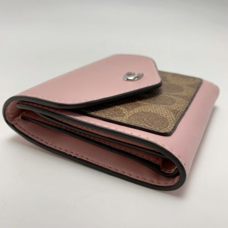  COACH コーチ 3つ折り財布 Cロゴ CF937 ピンク×ブラウン