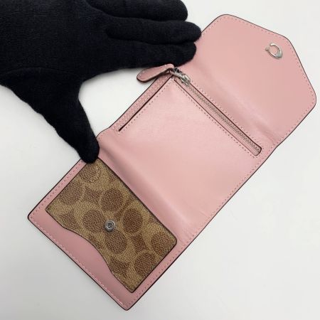  COACH コーチ 3つ折り財布 Cロゴ CF937 ピンク×ブラウン