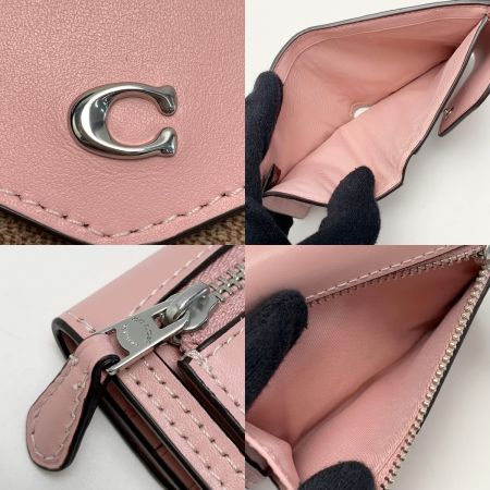  COACH コーチ 3つ折り財布 Cロゴ CF937 ピンク×ブラウン