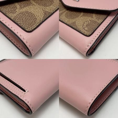  COACH コーチ 3つ折り財布 Cロゴ CF937 ピンク×ブラウン