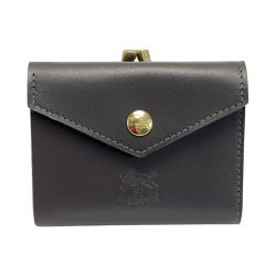 ☆☆ IL BISONTE イルビゾンテ 2つ折りがま口 財布 グレー レザー コンパクトウォレット 布袋有 Aランク