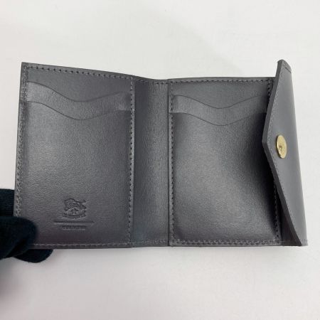  IL BISONTE イルビゾンテ 2つ折りがま口 財布 グレー レザー コンパクトウォレット 布袋有