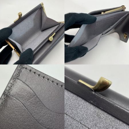  IL BISONTE イルビゾンテ 2つ折りがま口 財布 グレー レザー コンパクトウォレット 布袋有