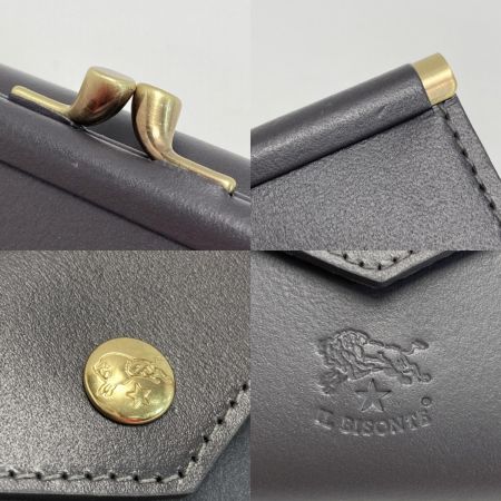  IL BISONTE イルビゾンテ 2つ折りがま口 財布 グレー レザー コンパクトウォレット 布袋有