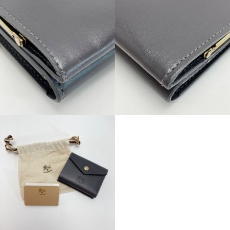  IL BISONTE イルビゾンテ 2つ折りがま口 財布 グレー レザー コンパクトウォレット 布袋有