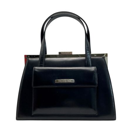  Yves Saint Laurent イブサンローラン がま口 ハンドバッグ ブラック レザー 布袋有 ヴィンテージ