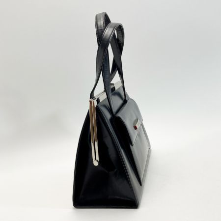  Yves Saint Laurent イブサンローラン がま口 ハンドバッグ ブラック レザー 布袋有 ヴィンテージ