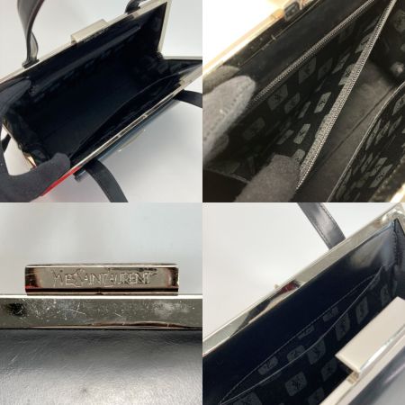  Yves Saint Laurent イブサンローラン がま口 ハンドバッグ ブラック レザー 布袋有 ヴィンテージ