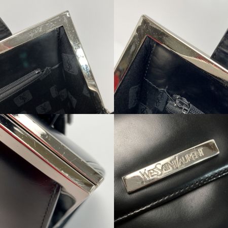  Yves Saint Laurent イブサンローラン がま口 ハンドバッグ ブラック レザー 布袋有 ヴィンテージ