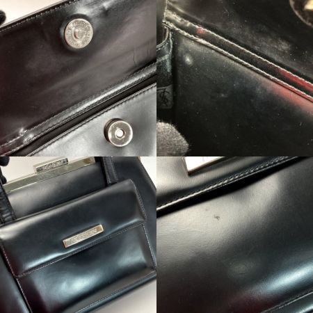  Yves Saint Laurent イブサンローラン がま口 ハンドバッグ ブラック レザー 布袋有 ヴィンテージ