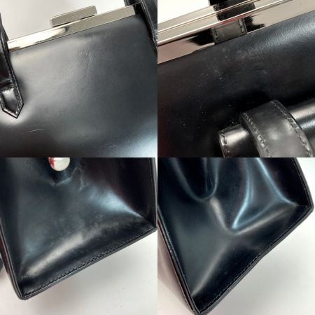  Yves Saint Laurent イブサンローラン がま口 ハンドバッグ ブラック レザー 布袋有 ヴィンテージ