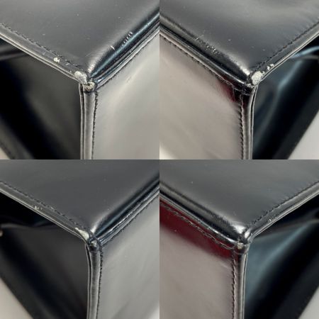  Yves Saint Laurent イブサンローラン がま口 ハンドバッグ ブラック レザー 布袋有 ヴィンテージ