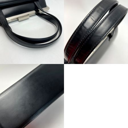  Yves Saint Laurent イブサンローラン がま口 ハンドバッグ ブラック レザー 布袋有 ヴィンテージ