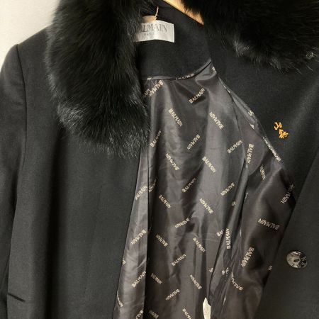  balmain バルマン カシミアコート ファー付き ブラック サイズ 11号 レディース 記名有り