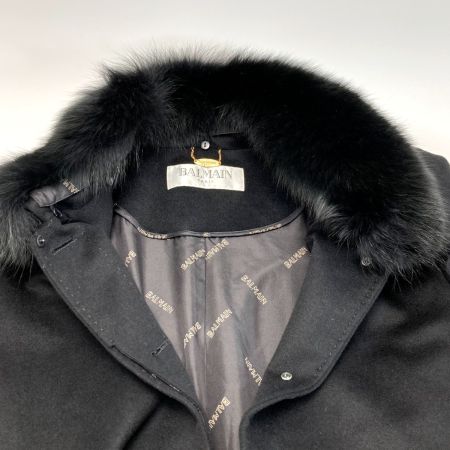  balmain バルマン カシミアコート ファー付き ブラック サイズ 11号 レディース 記名有り