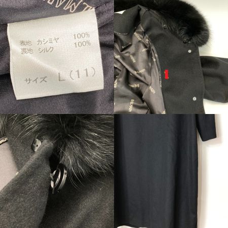  balmain バルマン カシミアコート ファー付き ブラック サイズ 11号 レディース 記名有り