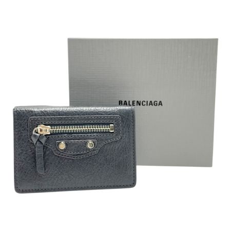  BALENCIAGA バレンシアガ ネオクラシック 三つ折り財布 ミニウォレット グレー レザー レディース 箱・袋有