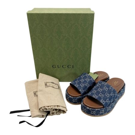  GUCCI グッチ GGデニム プラットフォームスライドサンダル 39（26cm相当） 623212 ブルー ミュール 箱・布袋有
